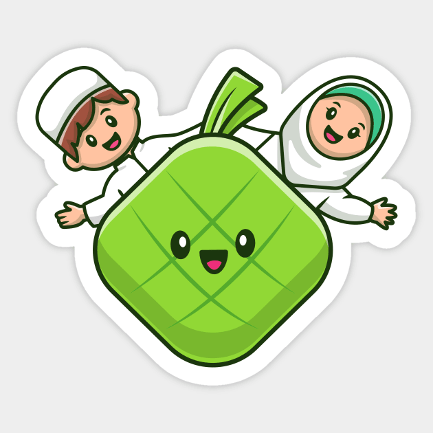 Moslem Couple With Cute Ketupat (2) Sticker by Catalyst Labs